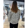 Veste Kimono Imprimé Floral Blanc et Noir