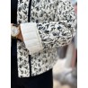 Veste Kimono Imprimé Floral Blanc et Noir