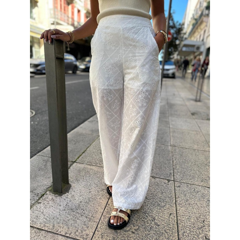 Pantalon Borderie Anglaise Blanc