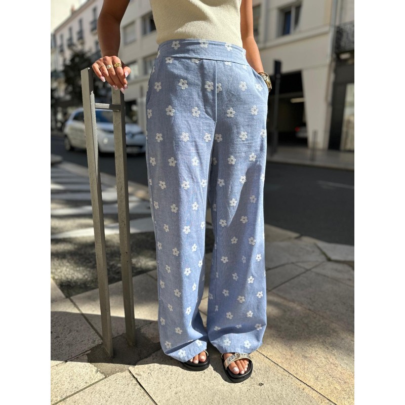 Pantalon En Lin Bleu