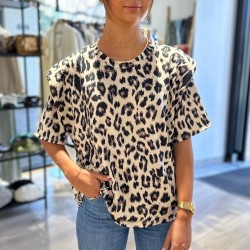 Tee Shirt Imprimé Leopard Avec Epaulettes