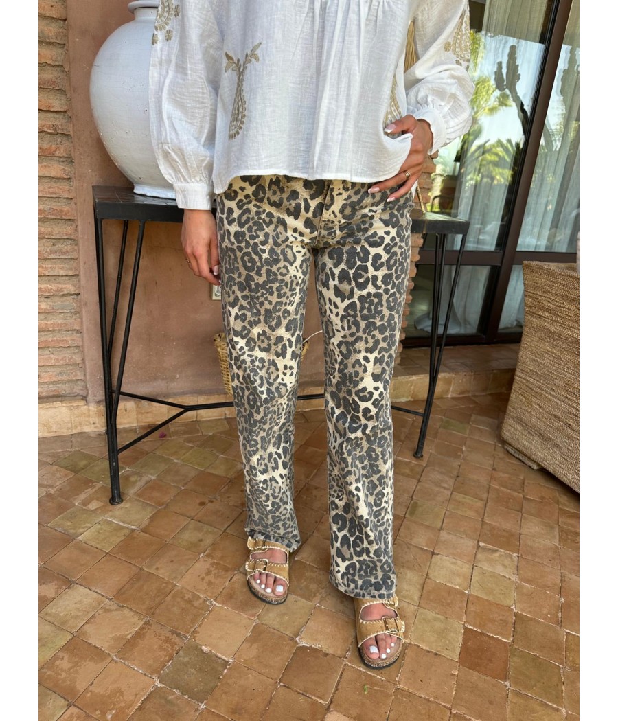 jeans imprimé leopard coupe mom