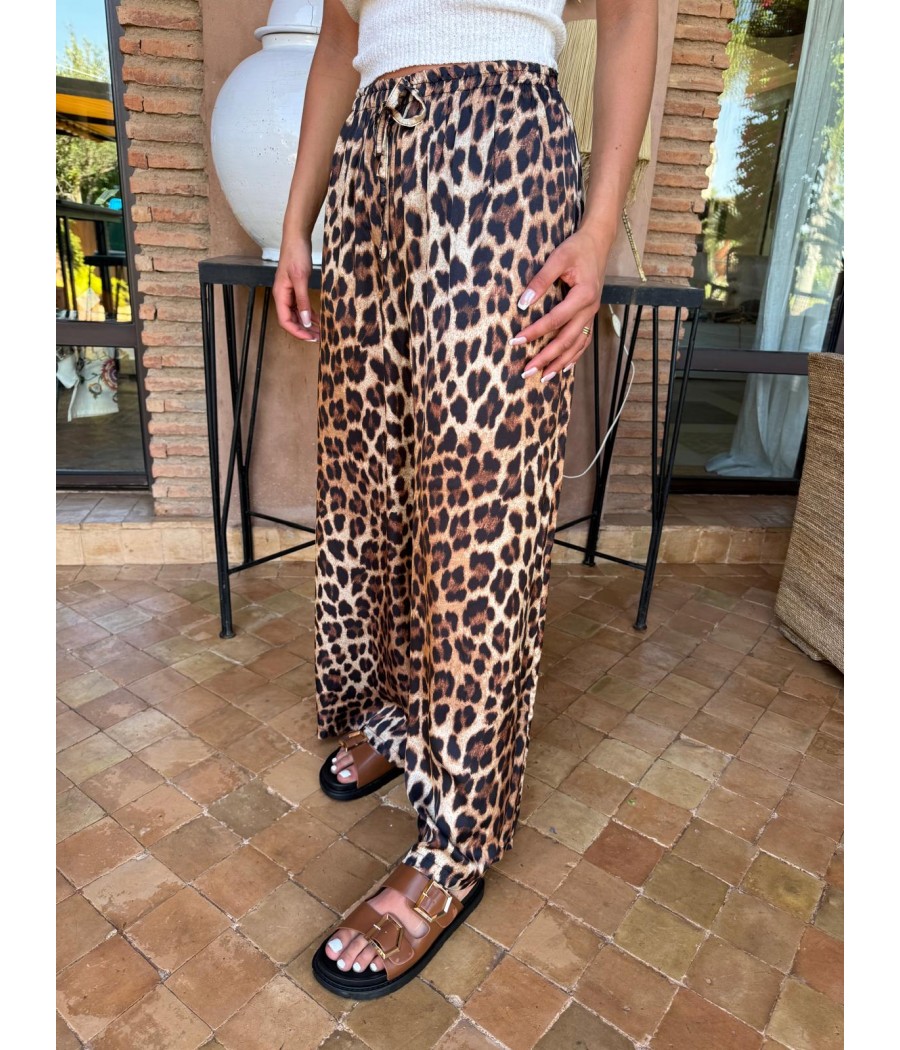 pantalon coupe large imprimé leopard