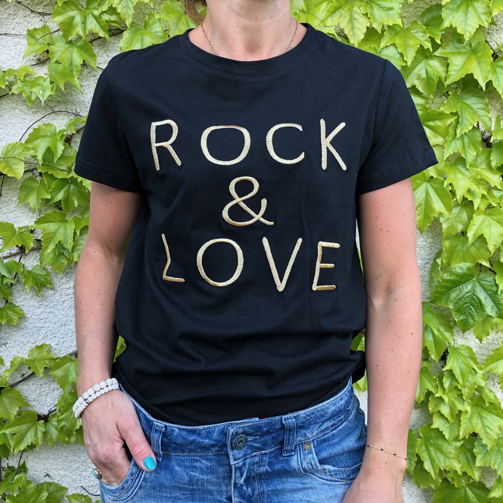  Tee  Shirt  Femme  Rock  Love Noir OR