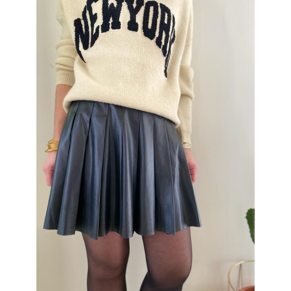 Jupe Évasée En Cuir PU TIMEMEAN - Mini Jupe Plissée Taille Haute, Pour Sortie, Fête, Look Élégant