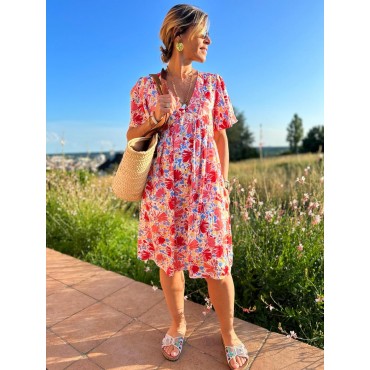 Robe mi-longue imprimé floral