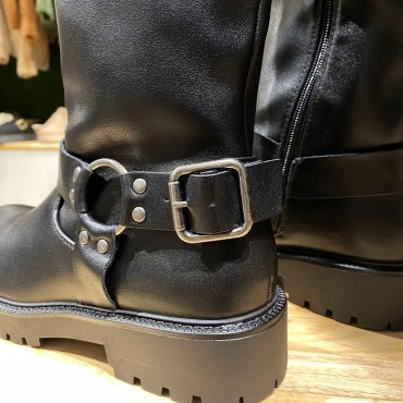 botte femme motard haute noir