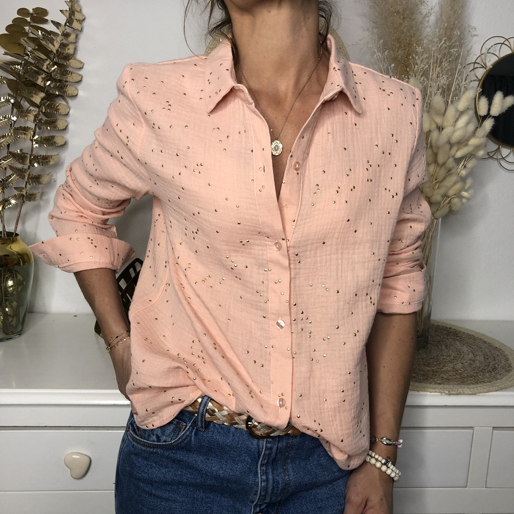 Chemise Femme En Gaze De Coton Rose Or