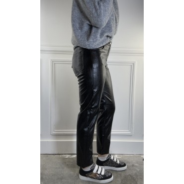 Pantalon Similicuir Croco Noir