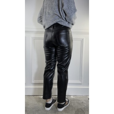 Pantalon Similicuir Croco Noir