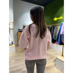 Pull Manches Courte Rose Avec Sequins