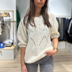 Pull Manches Courte Ecru Avec Sequins