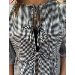 Blouse noeuds gaz de coton Carreaux Vichy Noir