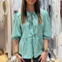 Blouse noeuds gaz de coton Carreaux Vichy Verte