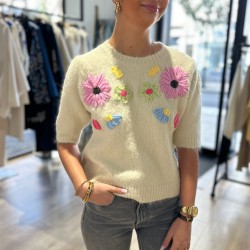 Pull Beige Manches Courtes Floral