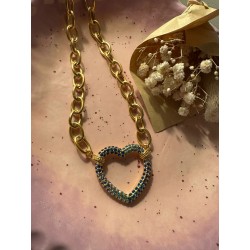 Collier Coeur Doré Bleu