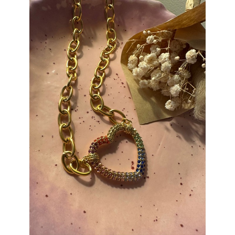 Collier Coeur Doré Multicouleur